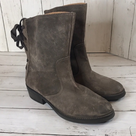 Taupe Nine West Leather Krasher Back Lace Boot - Picture 1 of 11